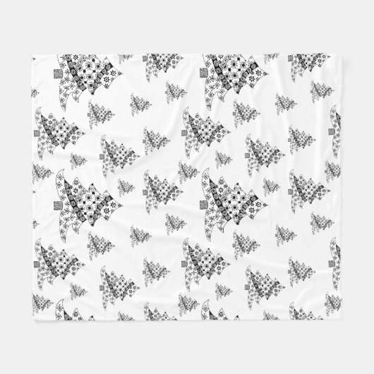 Zwart-wit kerstboompatroon fleece deken (Voorkant (Horizontaal))