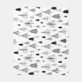 Zwart-wit kerstboompatroon fleece deken