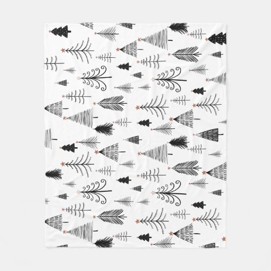 Zwart-wit kerstboompatroon fleece deken (Voorkant)