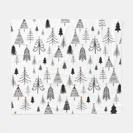 Zwart-wit kerstboompatroon fleece deken