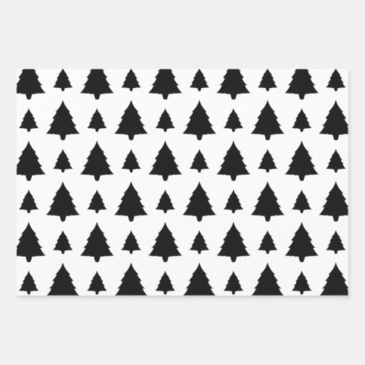 Zwart-wit kerstboompatroon inpakpapier vel (Voorkant 2)