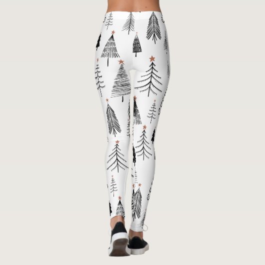 Zwart wit kerstboompatroon leggings (Achterkant)
