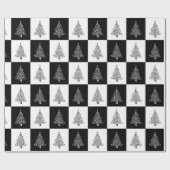 Zwart wit kerstboompatroonpatroonant cadeaupapier (Vlak)