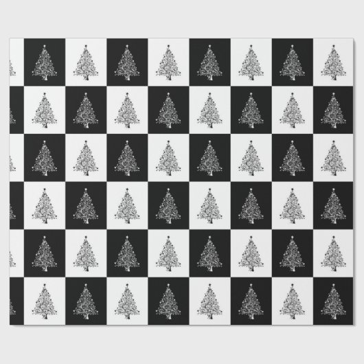 Zwart wit kerstboompatroonpatroonant cadeaupapier (Vlak)