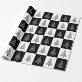 Zwart wit kerstboompatroonpatroonant cadeaupapier (Uitgerold)