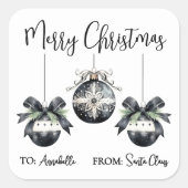 Zwart Wit Kerstcadeau-etiketsticker Vierkante Sticker (Voorkant)