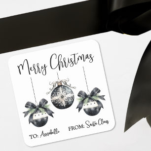 Zwart Wit Kerstcadeau-etiketsticker Vierkante Sticker