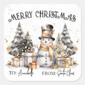 Zwart Wit Kerstcadeau Labelsticker Vierkante Sticker (Voorkant)