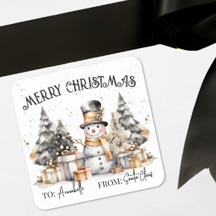 Zwart Wit Kerstcadeau Labelsticker Vierkante Sticker