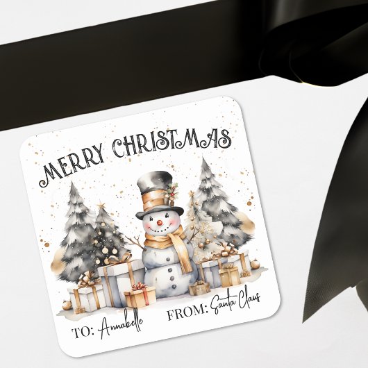Zwart Wit Kerstcadeau Labelsticker Vierkante Sticker