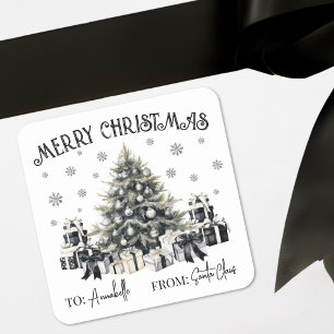 Zwart Wit Kerstcadeau Tag Sticker