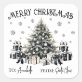 Zwart Wit Kerstcadeau Tag Sticker (Voorkant)
