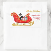 Zwart wit kerstcadeautje rechthoekige sticker (Tas)