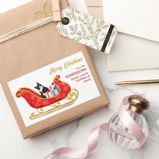 Zwart wit kerstcadeautje rechthoekige sticker (Geschenken)