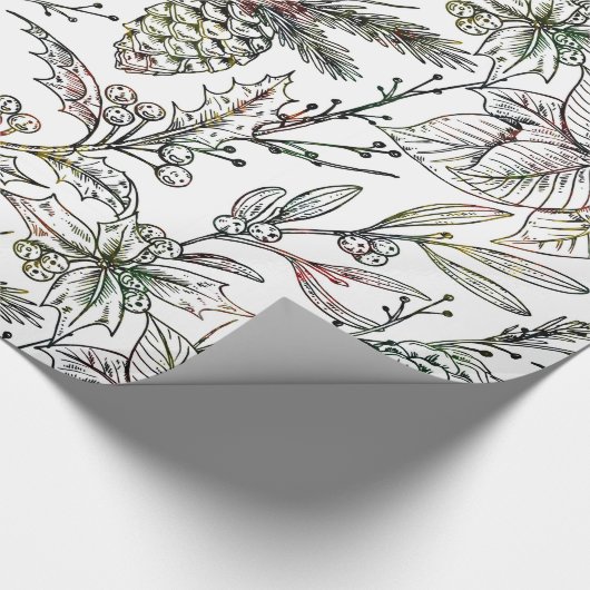 Zwart-wit kerstHolly-patroon Cadeaupapier (Hoek)