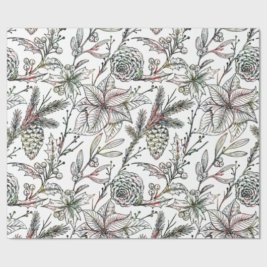 Zwart-wit kerstHolly-patroon Cadeaupapier (Vlak)