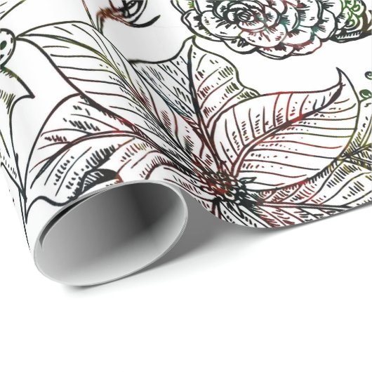 Zwart-wit kerstHolly-patroon Cadeaupapier (Rol Hoek)