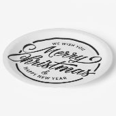 Zwart wit kerstkalligrafie papieren bordje (Gekanteld)