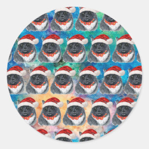 Zwart-Wit Kerstkat Kerstmis Ronde Sticker