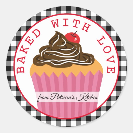 Zwart-wit Kerstmis geruite gebakken met liefde Ronde Sticker (Voorkant)