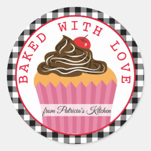 Zwart-wit Kerstmis geruite gebakken met liefde Ronde Sticker