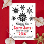 zwart-wit Kerstmis Santa Sneeuwvlok Kaart<br><div class="desc">Deze vintage kerstuitnodiging voor een Secret Santa-feest is voorzien van een strak, geometrisch zwart-wit ontwerp met geometrische sneeuwvlokken, waardoor een verfijnde en moderne vakantie-look ontstaat. De gedurfde aanpasbare typografie in zwart en rood onderscheidt zich tegen een schone witte achtergrond, waardoor het een stijlvolle keuze is voor uw kerstcadeauuitwisseling. Perfect voor...</div>