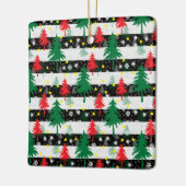 Zwart Wit Kerstmis Sneeuw Strepen Rood Groen Bomen Keramisch Ornament (Links)