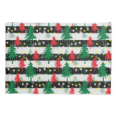 Zwart Wit Kerstmis Sneeuw Strepen Rood Groen Bomen Kussensloop (Achterkant)