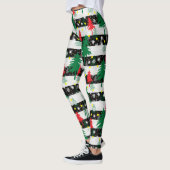 Zwart Wit Kerstmis Sneeuw Strepen Rood Groen Bomen Leggings (Links)