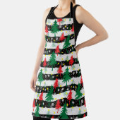 Zwart Wit Kerstmis Sneeuw Strepen Rood Groen Bomen Schort (Insitu)