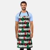 Zwart Wit Kerstmis Sneeuw Strepen Rood Groen Bomen Schort (Gedragen)