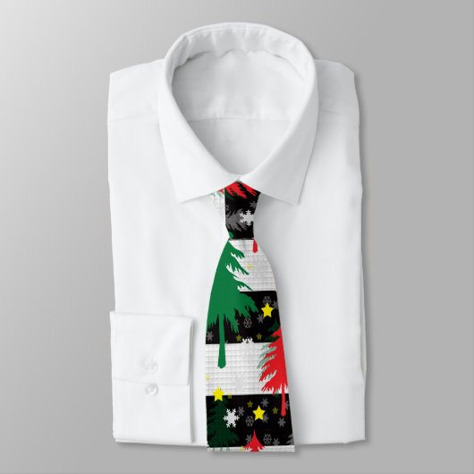 Zwart Wit Kerstmis Sneeuw Strepen Rood Groen Bomen Stropdas (Gebonden)