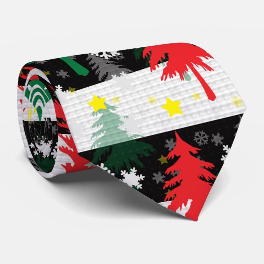 Zwart Wit Kerstmis Sneeuw Strepen Rood Groen Bomen Stropdas (Opgerold)