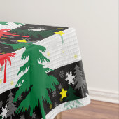 Zwart Wit Kerstmis Sneeuw Strepen Rood Groen Bomen Tafelkleed (Voorbeeld)