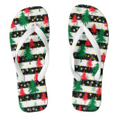 Zwart Wit Kerstmis Sneeuw Strepen Rood Groen Bomen Teenslippers (Voetbed)