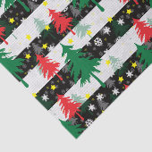 Zwart Wit Kerstmis Sneeuw Strepen Rood Groen Bomen Tissuepapier (Detail)
