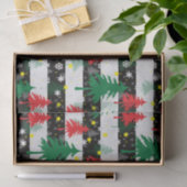 Zwart Wit Kerstmis Sneeuw Strepen Rood Groen Bomen Tissuepapier (Geschenk)