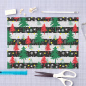 Zwart Wit Kerstmis Sneeuw Strepen Rood Groen Bomen Tissuepapier (Craft)