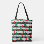 Zwart Wit Kerstmis Sneeuw Strepen Rood Groen Bomen Tote Bag (Achterkant)