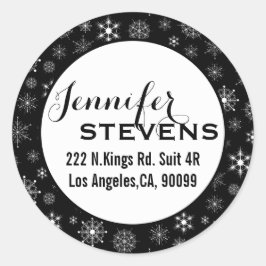 Zwart-wit Kerstmis Sneeuwvlokken Ronde Sticker