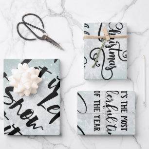 Zwart, wit, Kerstmis, Snowflake, Vakantiekst, Gift Inpakpapier Vel