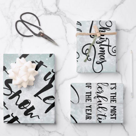 Zwart, wit, Kerstmis, Snowflake, Vakantiekst, Gift Inpakpapier Vel (Voorkant)