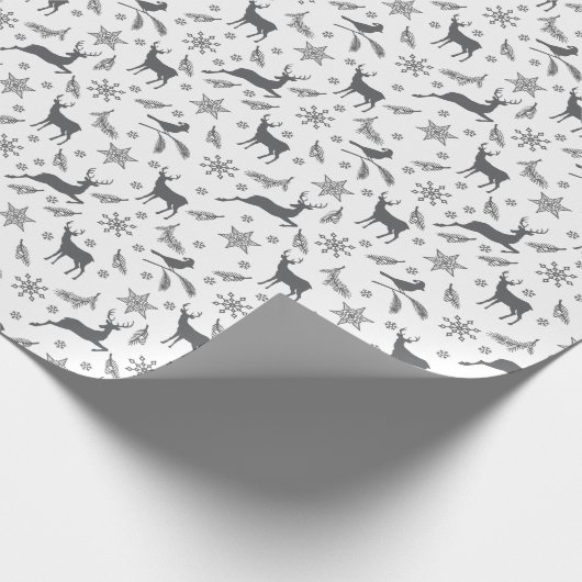 Zwart-wit Kerstmispatronen Verpakkend document Cadeaupapier (Hoek)