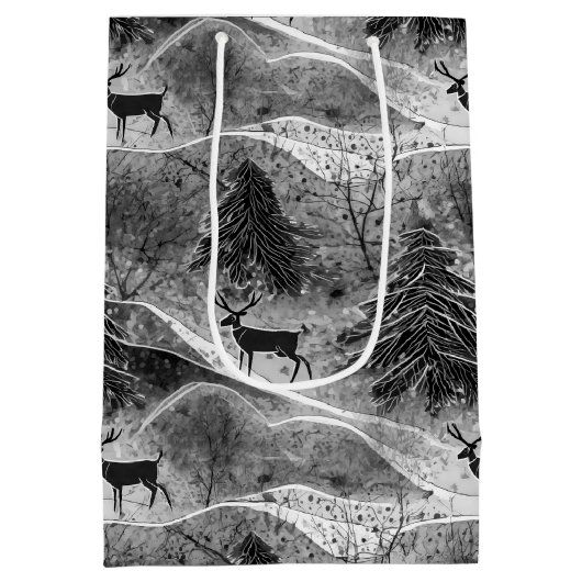 Zwart Wit Kerstmispatroon#13 ID1009 Verpakking Medium Cadeauzakje (Achterkant)