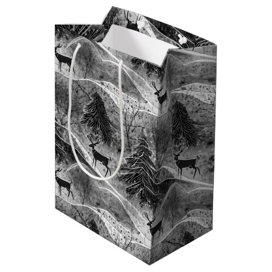 Zwart Wit Kerstmispatroon#13 ID1009 Verpakking Medium Cadeauzakje (Achterkant Gekanteld)