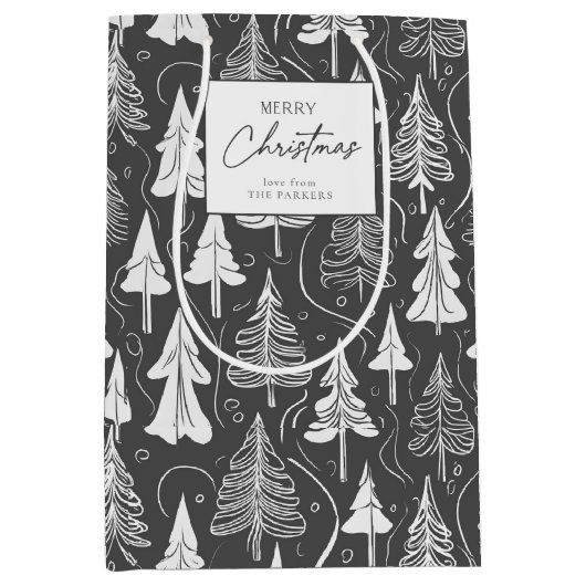 Zwart Wit Kerstmispatroon#5 ID1009 Medium Cadeauzakje (Voorkant)