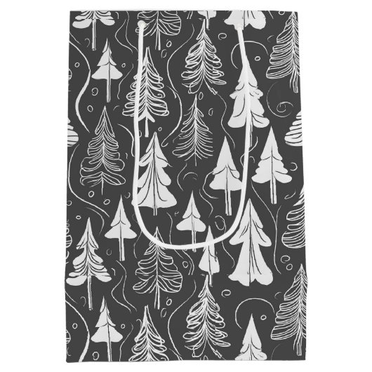 Zwart Wit Kerstmispatroon#5 ID1009 Medium Cadeauzakje (Achterkant)