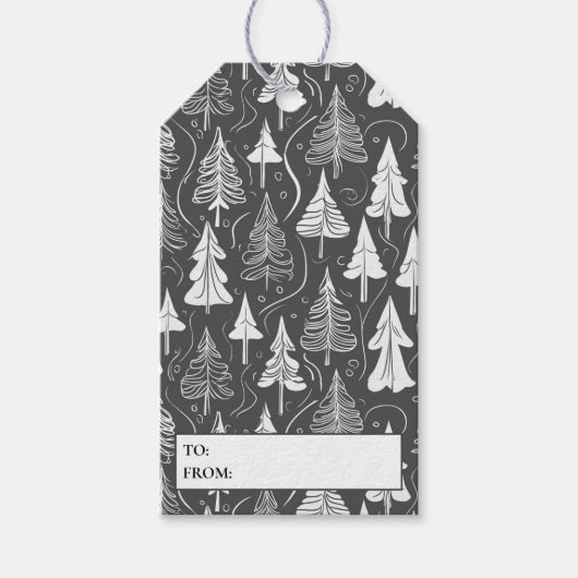 Zwart Wit Kerstmispatroon#6 ID1009 Cadeaulabel (Voorkant)