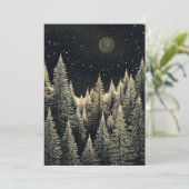 Zwart-wit Kerstnacht Forest Moon Trees Feestdagenkaart (Staand voorkant)