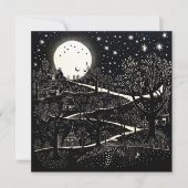 Zwart Wit Kerstnacht Illustratie Abstract Feestdagenkaart (Voorkant)